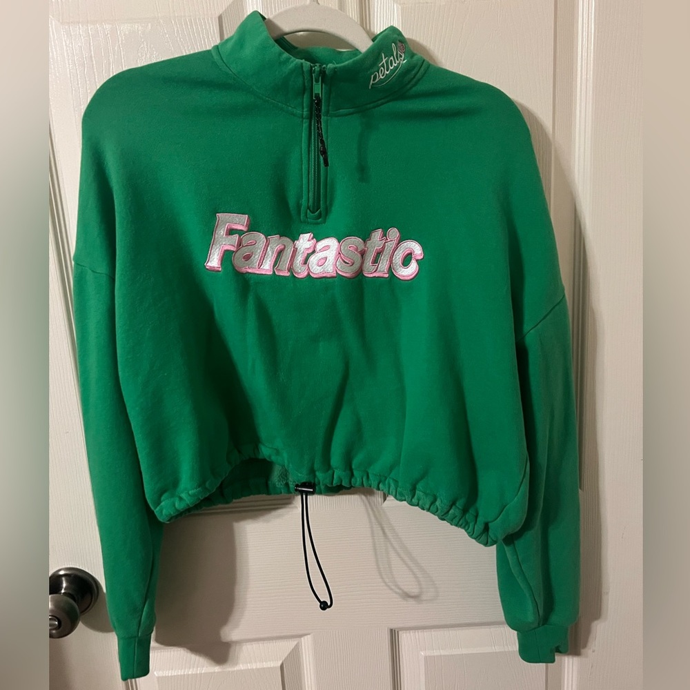 Green and pink cropped sweatshirt